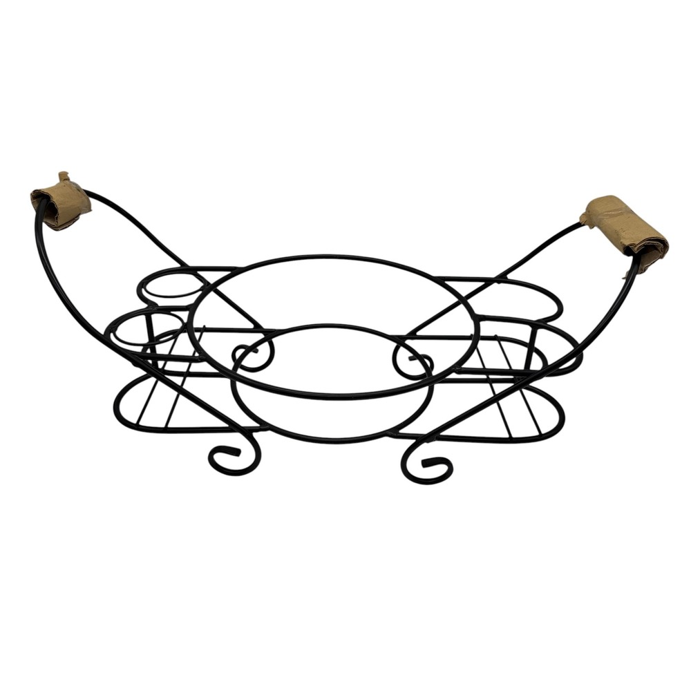 Black Wrought Iron Wire Serving Stand 5-Slot Bowl Plate Holder Tabletop
